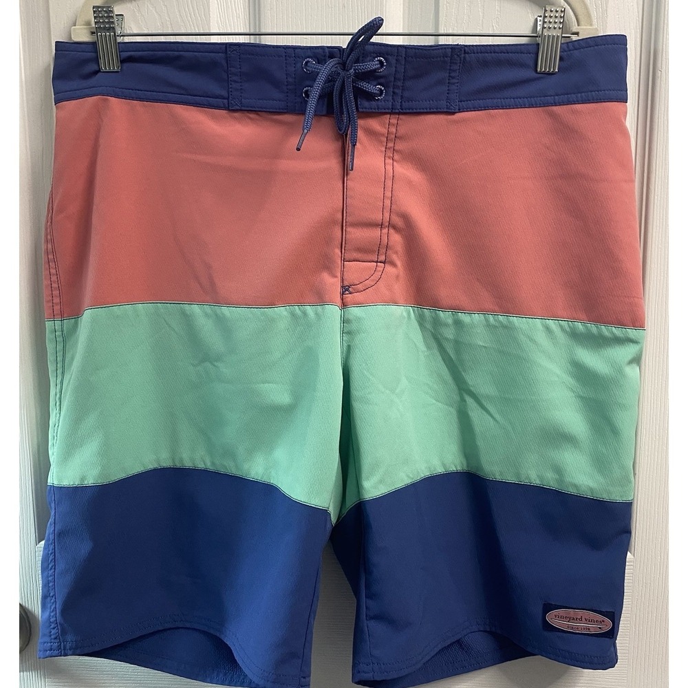 Vineyard Vines Men's Board Shorts Blue/Green/Pink Unlined Swim Trunks Sz. 34